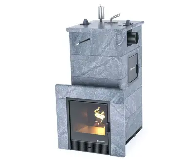 Фото Печь «Сочи» М2 в полноценном кожухе с боковым подключением Талькохлорит в магазине Woodson