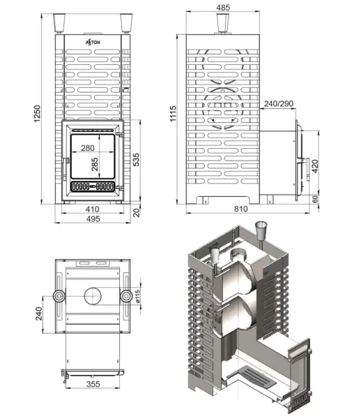 Фото Печь для бани ASTON 38 INOX (320) Long в магазине Woodson