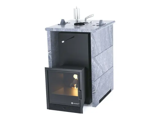 Фото Печь для русской бани Анапа в трёхстороннем кожухе (талькохлорит) с закрытым верхом в магазине Woodson