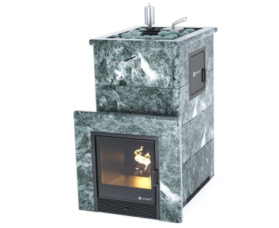 Фото Печь для русской бани Геленджик М2 в трёхстороннем кожухе (змеевик) с открытым верхом в магазине Woodson