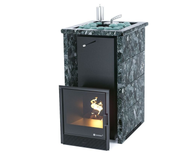 Фото Печь для русской бани Сочи в трёхстороннем кожухе (пироксенит) с открытым верхом в магазине Woodson Фото Печь для русской бани Сочи в трёхстороннем кожухе (пироксенит) с открытым верхом в магазине Woodson
