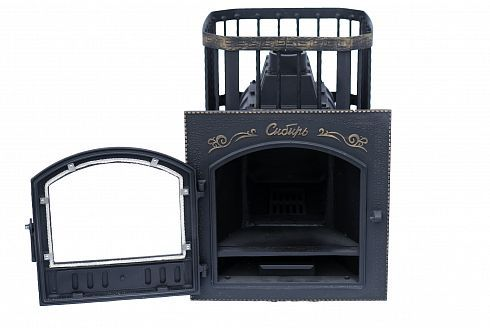 Фото Печь банная чугунная "Сибирь-24". Каминная дверца "Сибирь" 545х545 (Сетка) в магазине Woodson