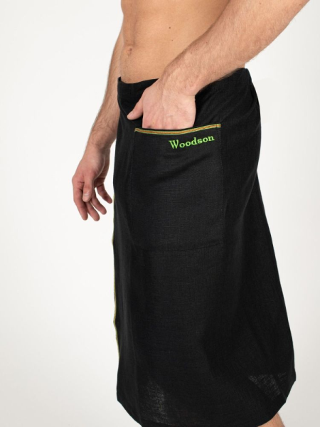 Килт мужской Woodson, чёрный лён с цветной полосой (42-44)