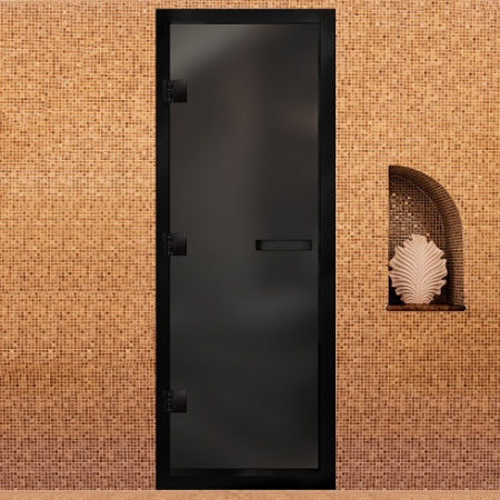 Дверь Хамам Элит Серая Matelux 1900*700 L, WC замок, цвет черный матовый без порога 