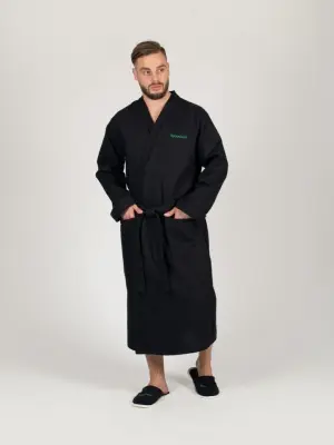 Халат Woodson, вафельный с планкой, р.54-56, чёрный