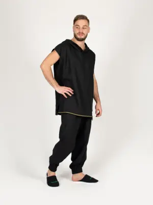 Комплект банщика #1 Woodson, чёрный лён c цветной полосой (50-52)