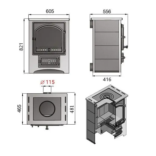 Фото Печь-Камин ВЕЗУВИЙ ПК-01 (205) с плитой беж. 12 кВт (200 м3) Ø 150 мм в магазине Woodson